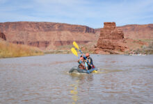 Double kayak paddling on the COLORADO RIVER outside of Moab Utah - Mild to Wild