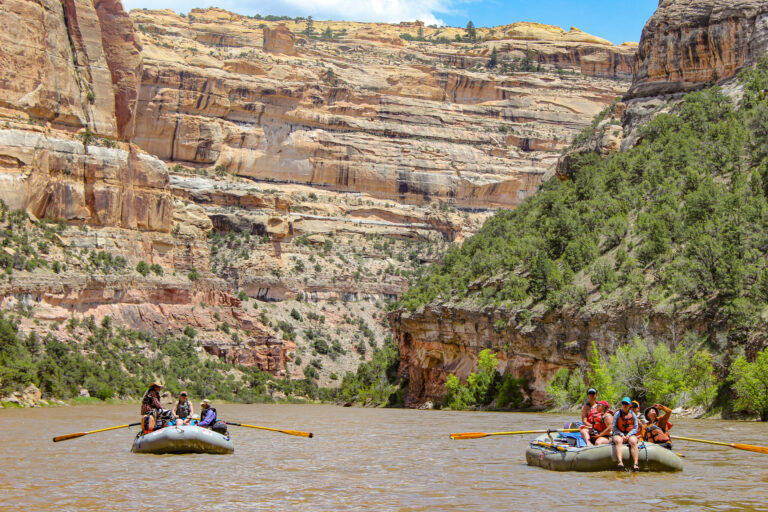 Rafts floating in the Yampa River Canyon - Mild to Wild Rafting