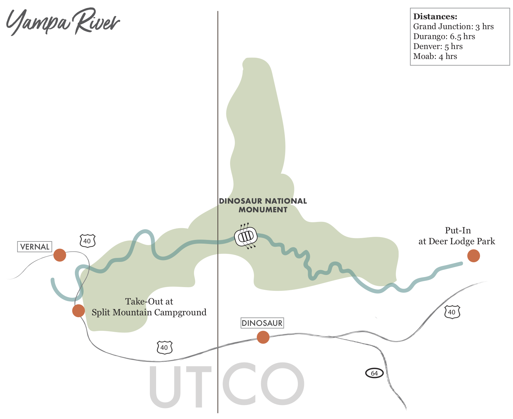 Yampa River Rafting Map - Mild to Wild Rafting