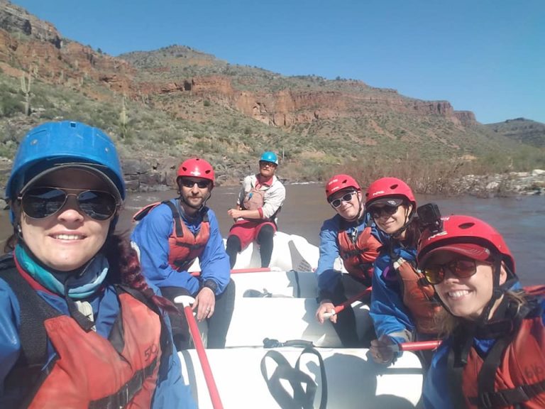 Group selfie on a boat while rafting on the Salt River