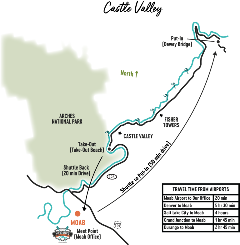 River Rafting Map of Castle Valley on Colorado River – Mild to Wild Rafting