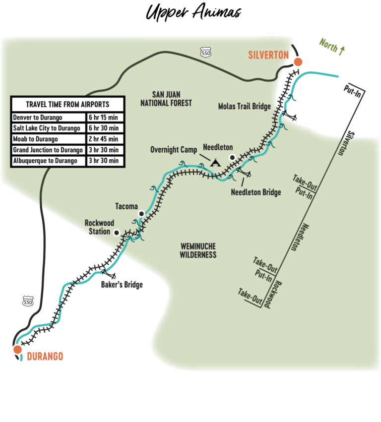 Upper Animas River Rafting Trip Map – Mild to Wild Rafting