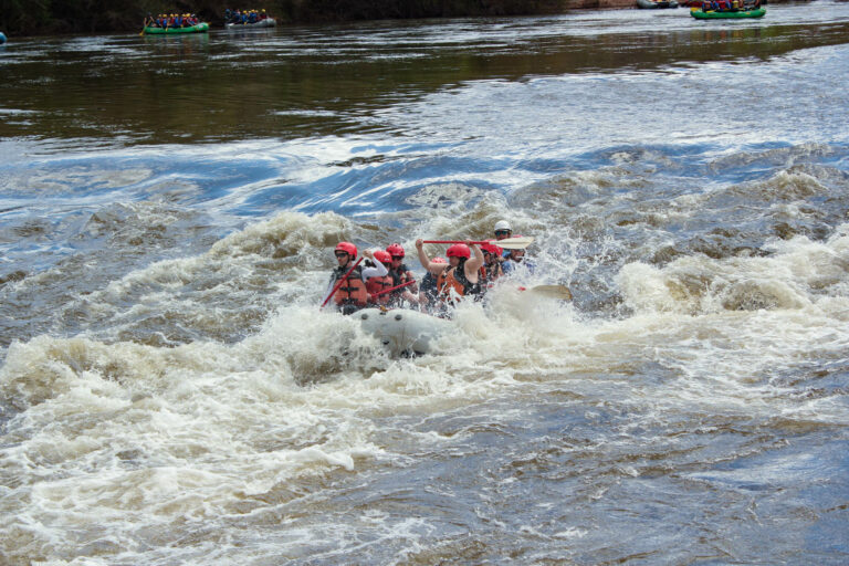 Salt River - Medium shot of a group rafting through white water