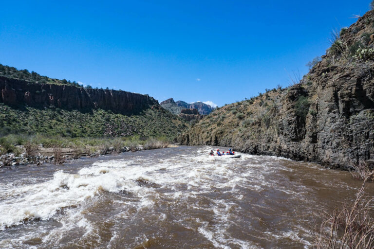 Salt River - White water rafting - wide view of scenary and rafts