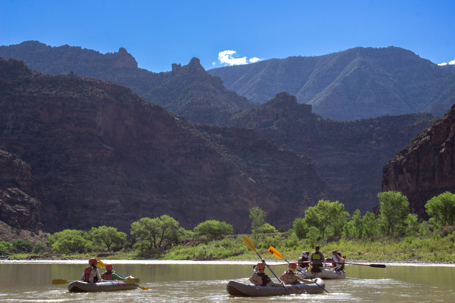 Desolation Canyon - Duckies and raft in the water - Mild to Wild