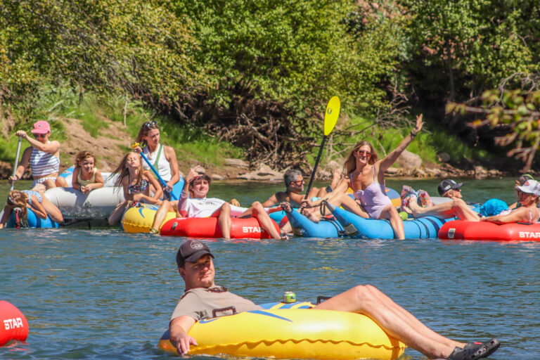 close up of a group of people in tubes on the lower animas - Mild to Wild