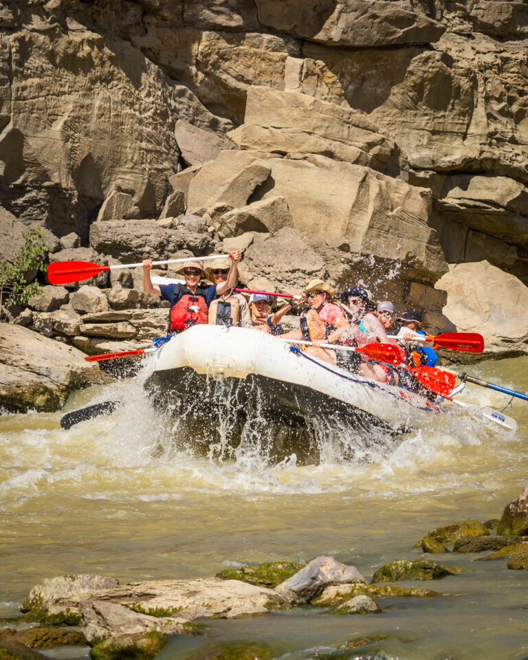 Raft bounding through Joe Hutch rapid on the Green River in Desolation Canyon - Mild to Wild