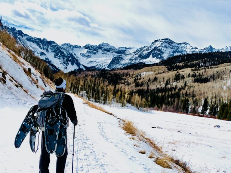 Person snowshoeing in the Mount Sneffels Wilderness near Telluride, CO