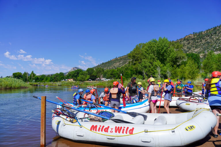 Boats putting in at Oxbow Park on the Lower Animas in Durango Colorado for a Durango rafting trip